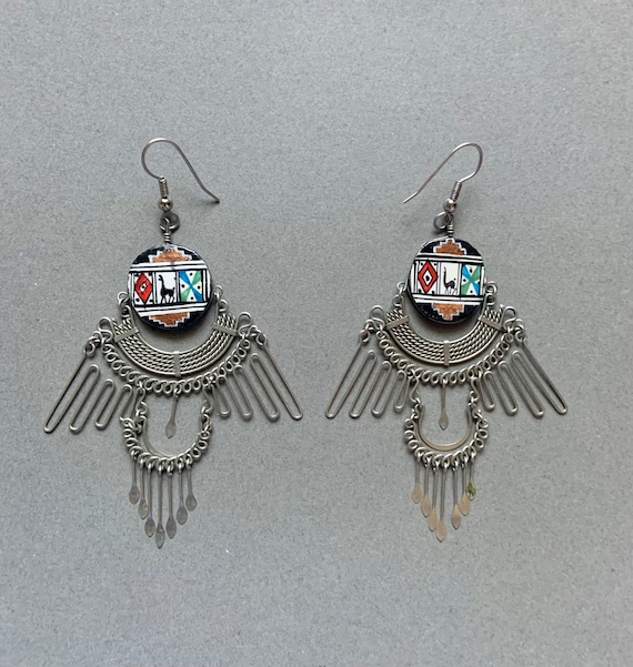 Aztec Wirework Handcrafted Dangle Earrings - image 2