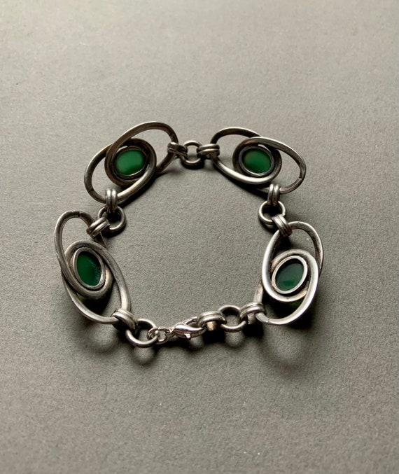 Jade Colored Glass Sterling Silver Bracelet - image 4