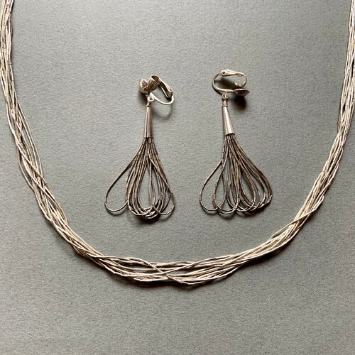Sterling Silver String Earrings & Necklace Jewelry Set shops