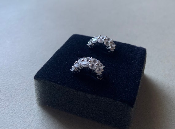 Cubic Zirconia & Sterling Silver Mini Hoop Earrings Signed PAJ CZ