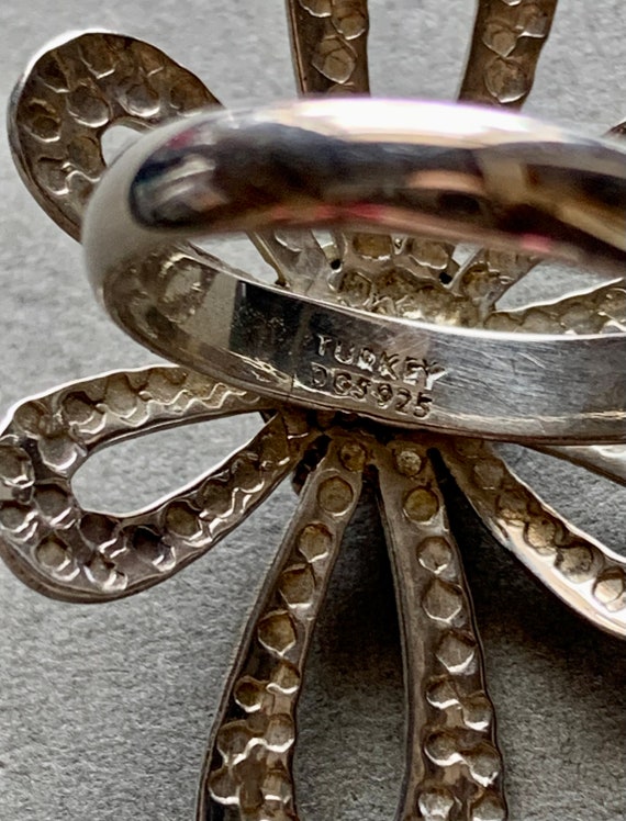 Sterling Silver Flower Statement Ring Signed Turk… - image 5