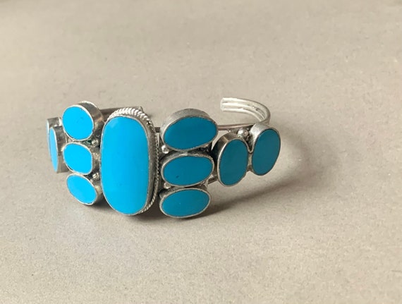 Faux Turquoise and Sterling Silver Handmade Cuff … - image 1