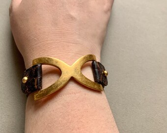 Hermes Vintage Leather and Brass Adjustable Cuff Bracelet - Etsy