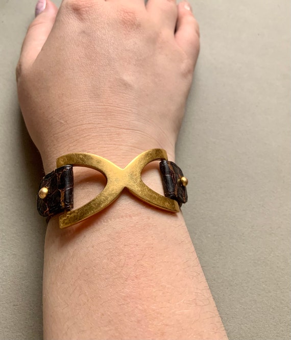 小物などお買い得な福袋 Hermes Etsy - Bracelet Cuff Adjustable Brass and Leather Vintage アクセサリー