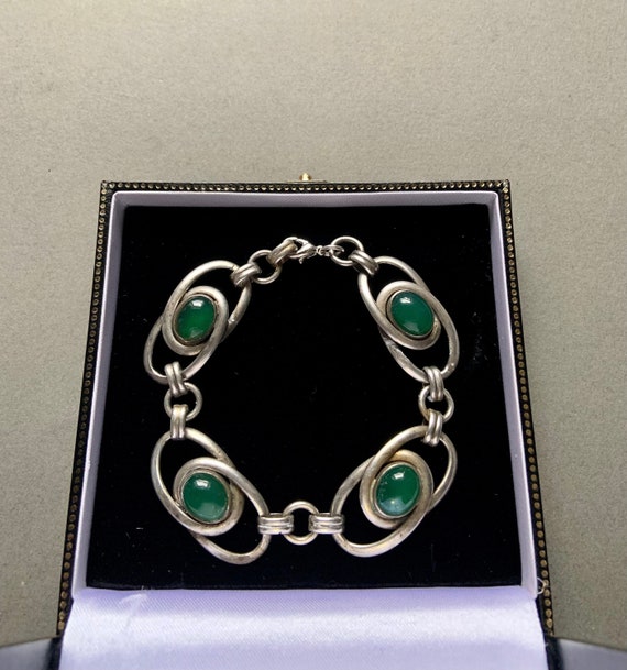 Jade Colored Glass Sterling Silver Bracelet - image 2