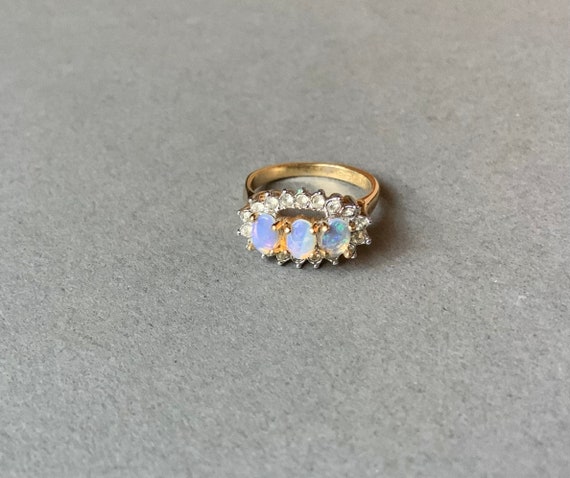 18k HGE Opal Gold Trilogy Engagement Ring Size 8 Etsy