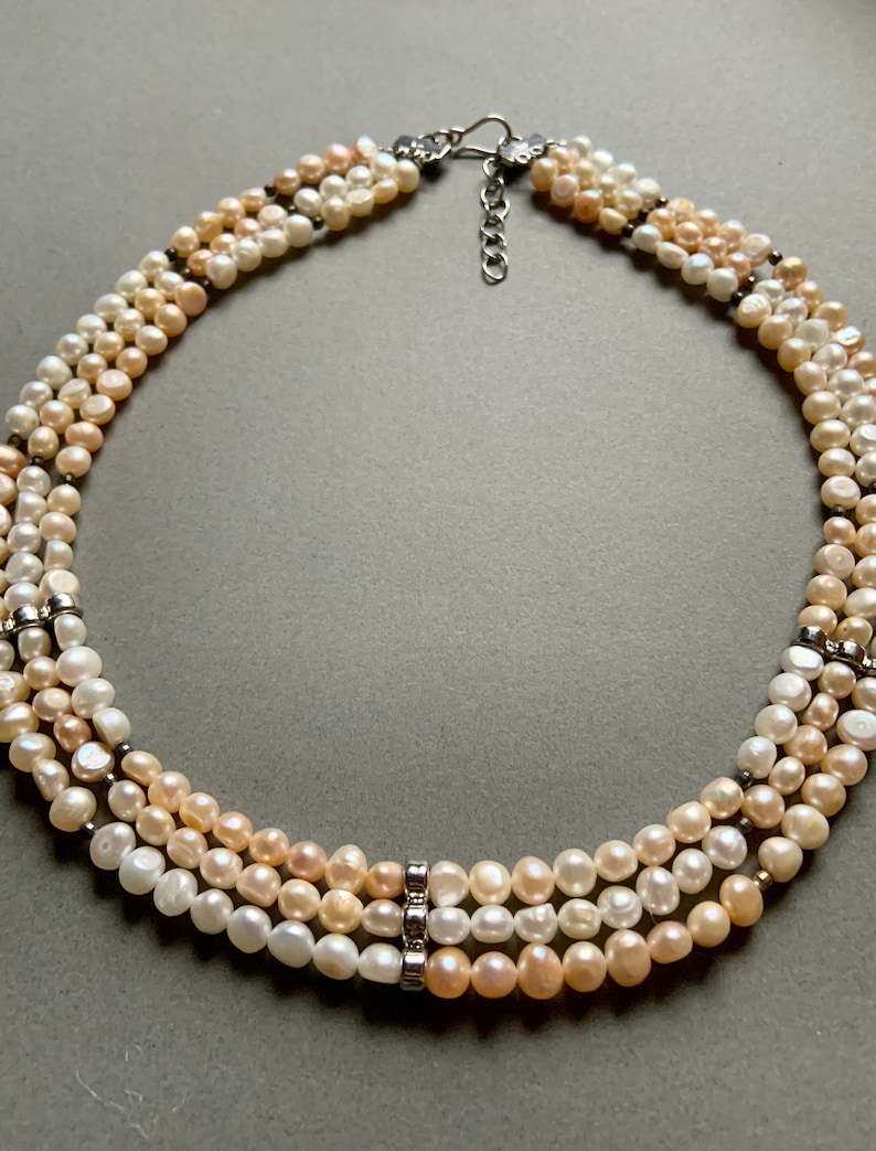 Pink and White Natural Seed Pearl Necklace