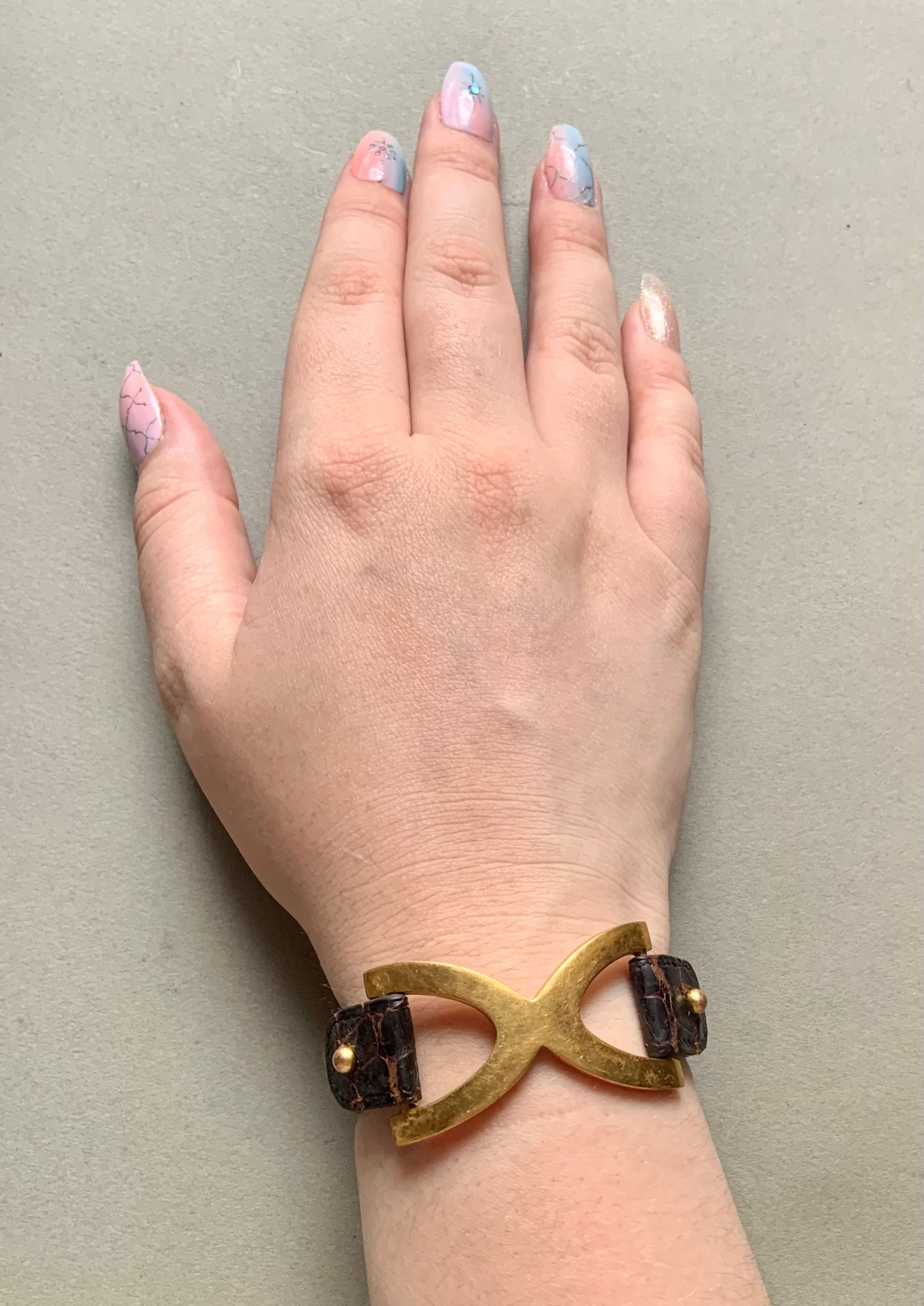Hermes Vintage Leather and Brass Adjustable Cuff Bracelet - Etsy