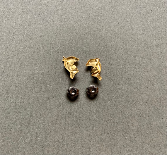 14k Gold & Cubic Zirconia CZ Dolphin Stud Earrings - image 6