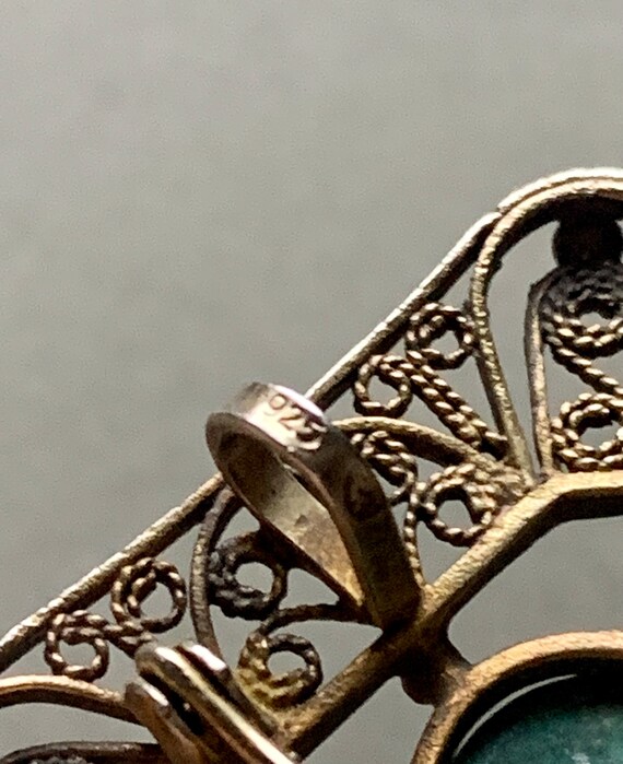 Malachite & Vermeil Filigree Rectangular Brooch /… - image 7