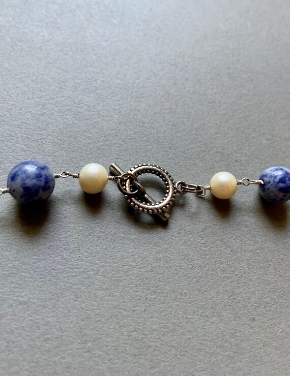 Green Moonstone, Sodalite, and Pearl Beaded Neckl… - image 5