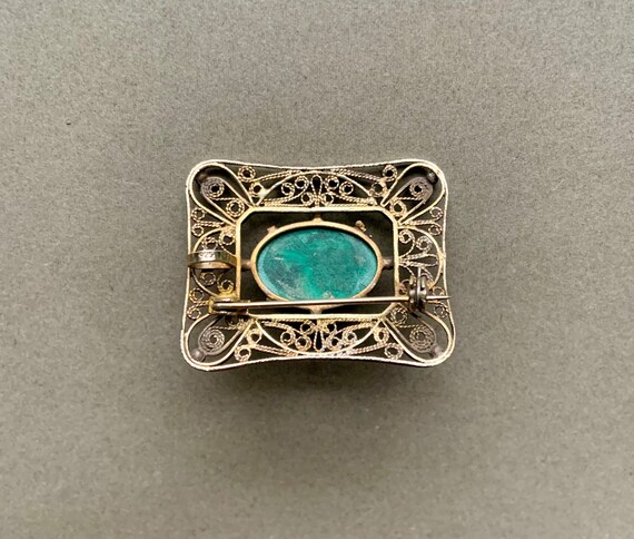 Malachite & Vermeil Filigree Rectangular Brooch /… - image 5