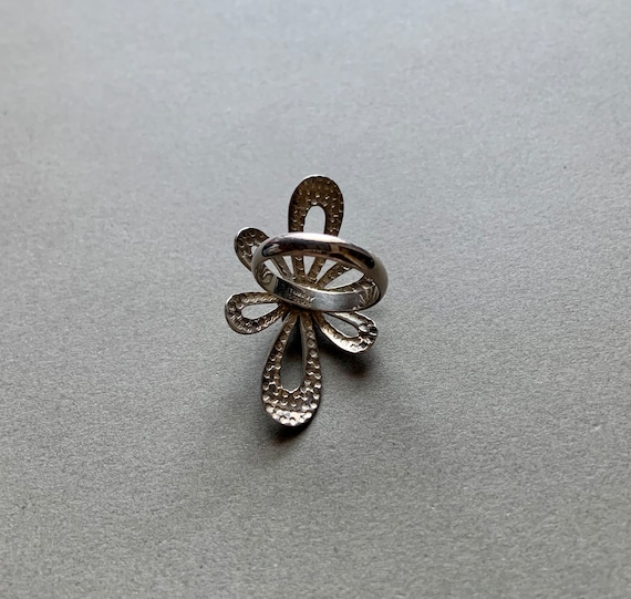 Sterling Silver Flower Statement Ring Signed Turk… - image 4