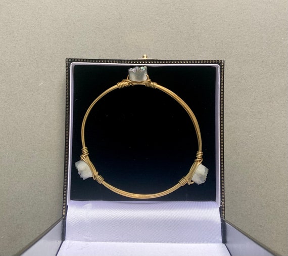 Brass Wire Wrapped Glass Stone/ Crystal Bracelet - image 3