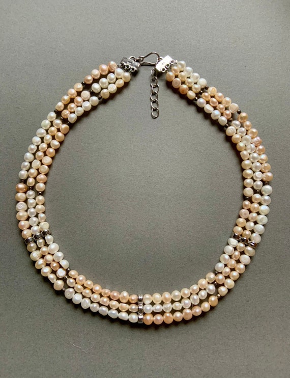 Pink and White Natural Seed Pearl Necklace