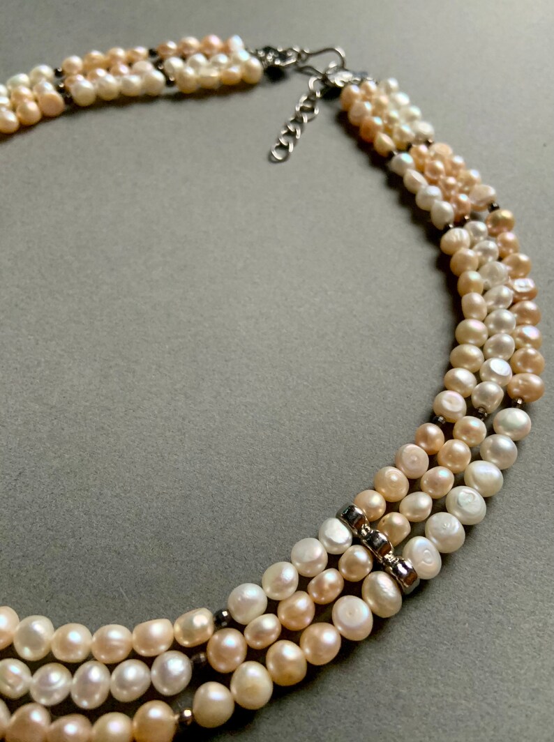 Pink and White Natural Seed Pearl Necklace