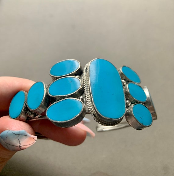 Faux Turquoise and Sterling Silver Handmade Cuff … - image 3