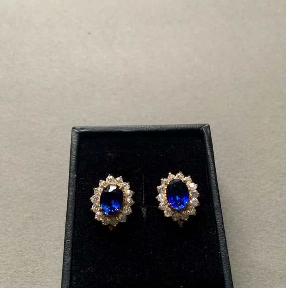 Vintage Costume Faux Sapphire Clip On Earrings - image 2
