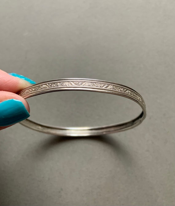 Antique Engraved Sterling Silver Bangle Bracelet - image 2