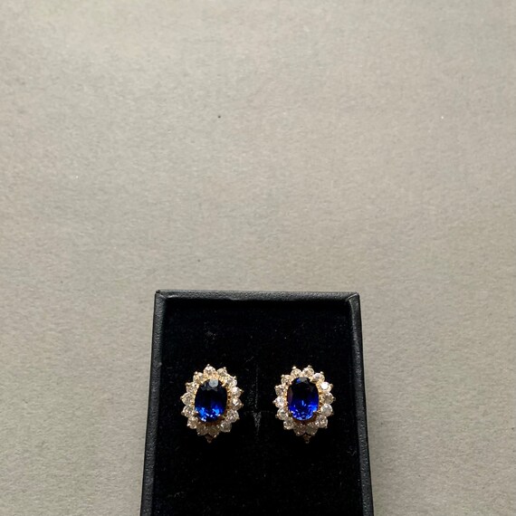 Vintage Costume Faux Sapphire Clip On Earrings - image 1