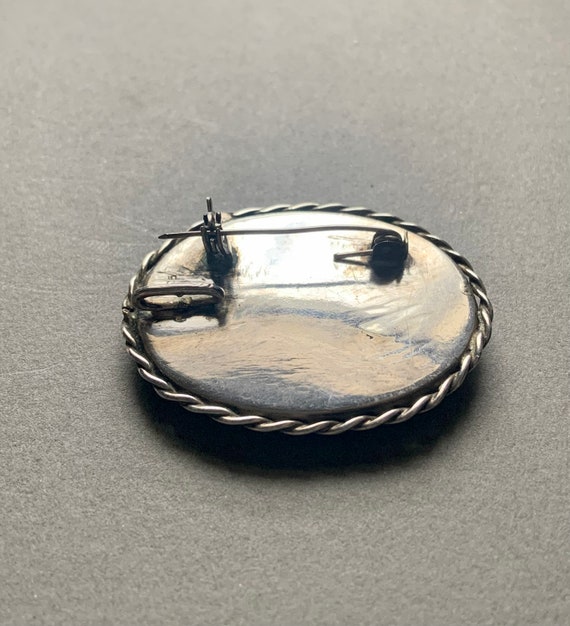 Vintage Enamel Oval Sterling Silver Brooch - image 6