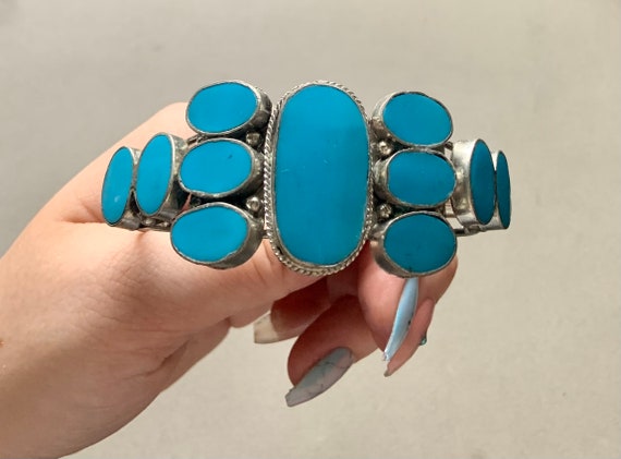 Faux Turquoise and Sterling Silver Handmade Cuff … - image 2