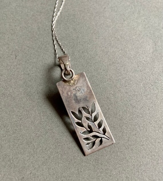 Pink Opal and Sterling Silver Leaf Pendant with 1… - image 5
