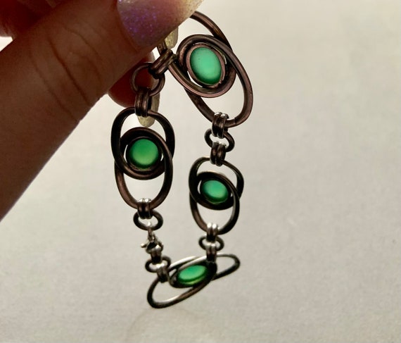 Jade Colored Glass Sterling Silver Bracelet - image 6