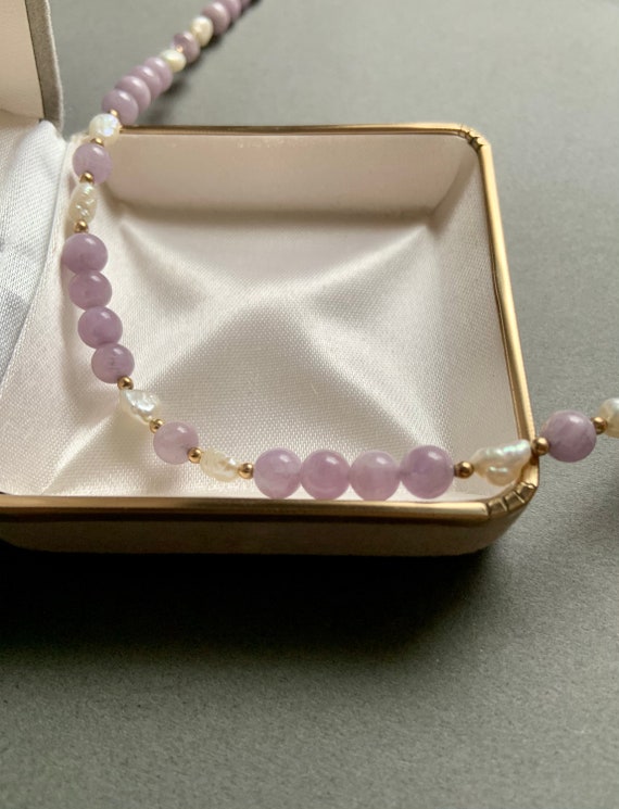 Purple Kunzite and Pearl Beaded Necklace - image 2