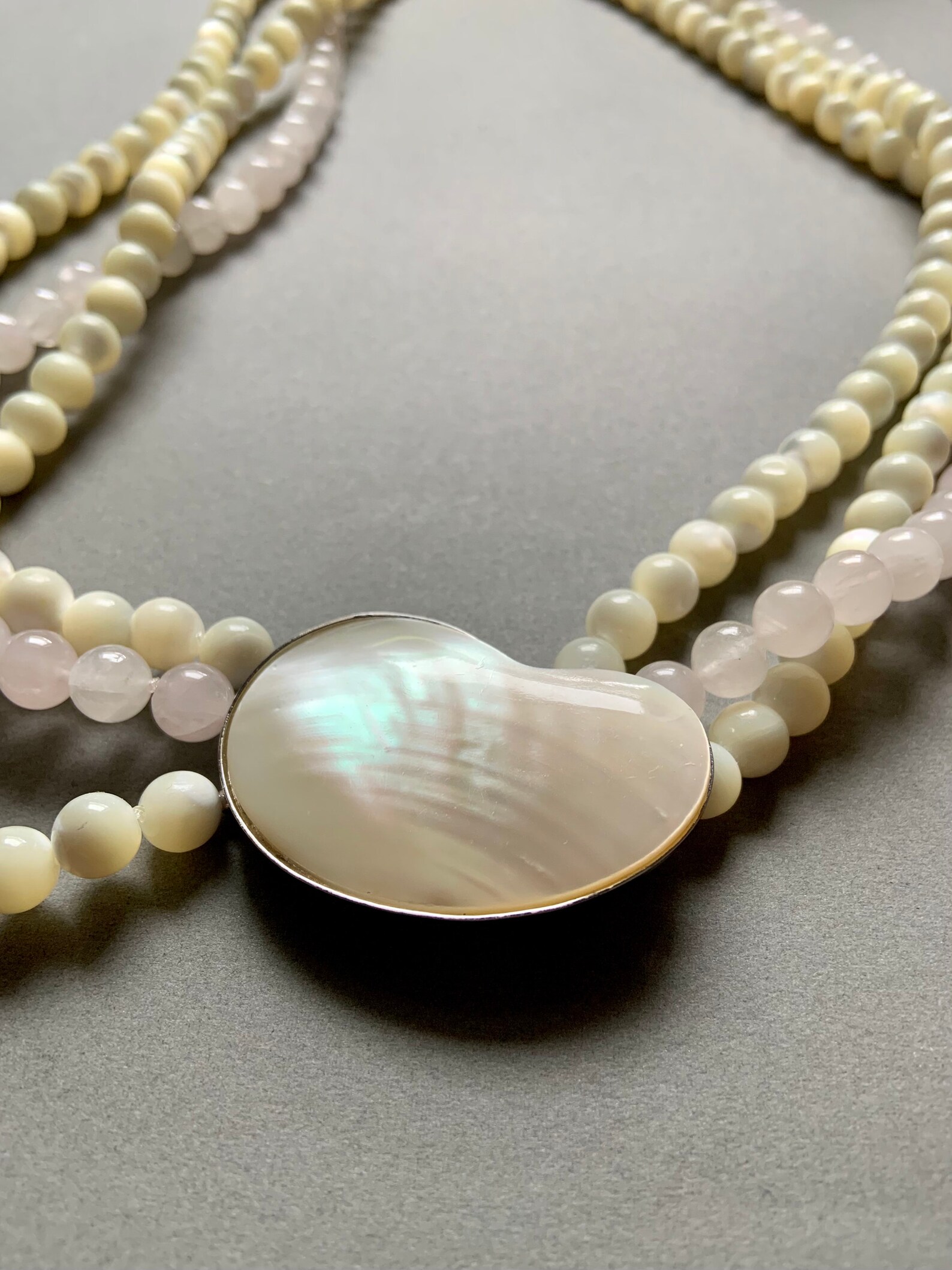Yellow & Rose Quartz and Mother of Pearl Necklace Etsy