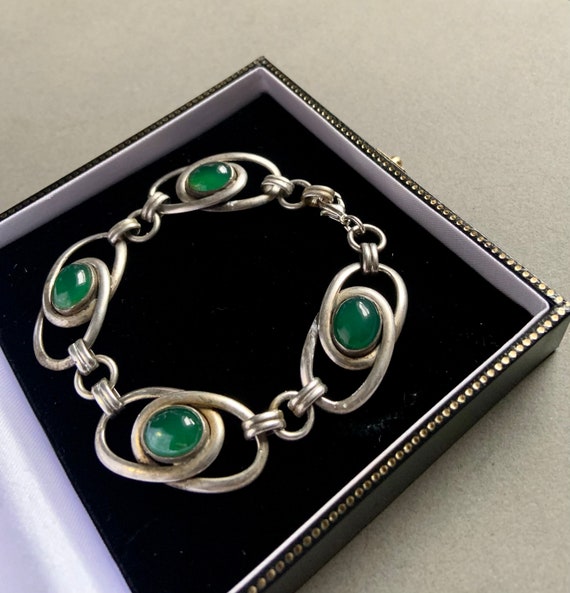 Jade Colored Glass Sterling Silver Bracelet - image 3