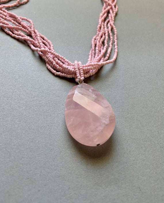 Rose Quartz Beaded Teardrop Necklace