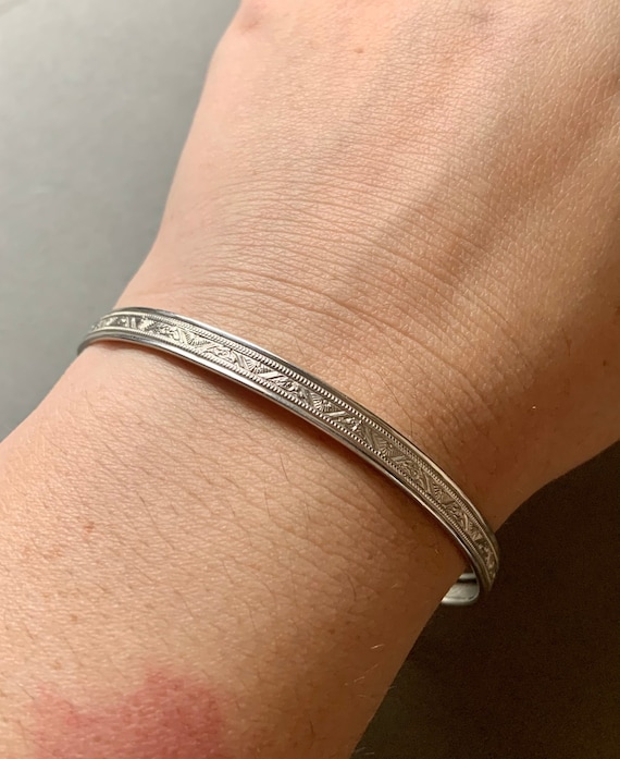 Antique Engraved Sterling Silver Bangle Bracelet