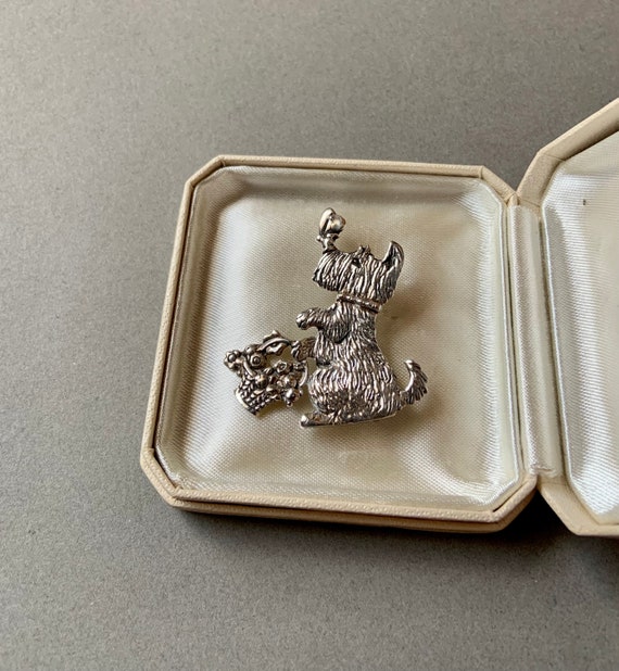 Scottie Dog Brooch by M.E. Vintage Sterling Silver - image 3