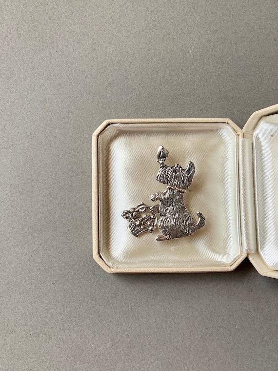 Scottie Dog Brooch by M.E. Vintage Sterling Silver - image 1