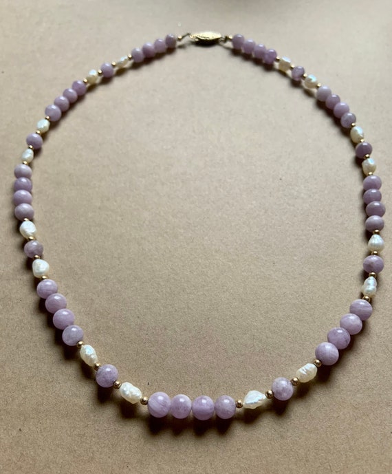 Purple Kunzite and Pearl Beaded Necklace - image 5