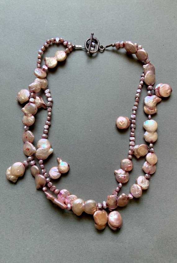 Natural Pink Button Keshi Pearl Beaded Necklace