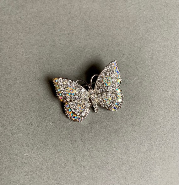 Iridescent Rhinestone Butterfly Brooch - image 3