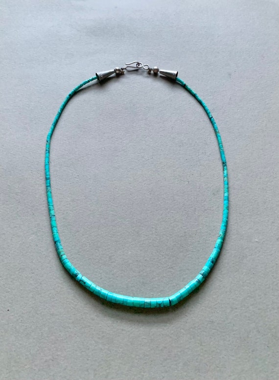 Turquoise & Sterling Silver Disc Beaded Choker Nec