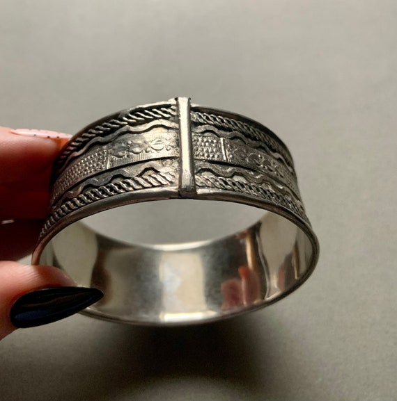 Handmade Sterling Silver Wide Bangle Bracelet View 4