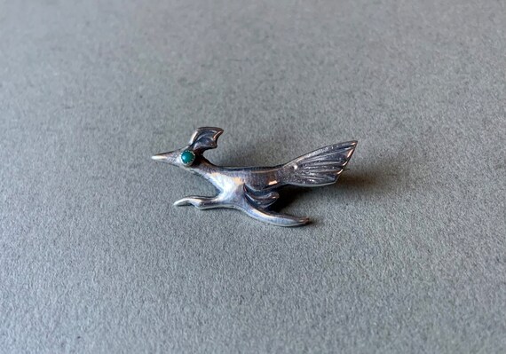 Sterling Silver Road Runner Brooch with Turquoise… - image 2