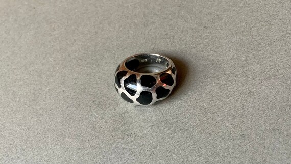 black enamel sterling silver cow print ring size 7 etsy