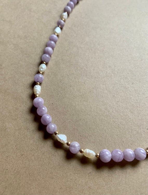 Purple Kunzite and Pearl Beaded Necklace - image 6