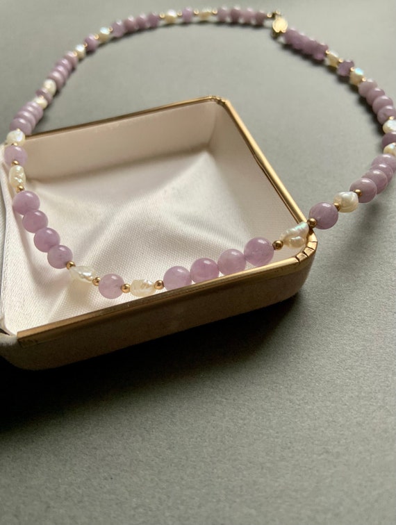 Purple Kunzite and Pearl Beaded Necklace - image 1