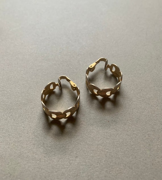 Crescent Moon Gold Tone Hoop Clip On Earrings - image 7
