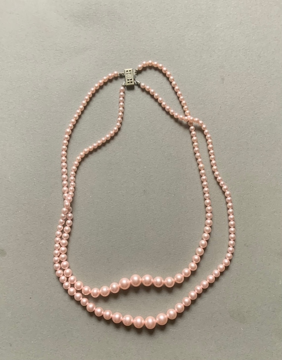 Pink Faux Pearl Double Stranded Beaded Necklace