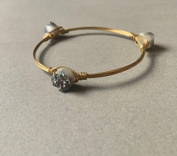 Brass Wire Wrapped Glass Stone/ Crystal Bracelet - image 2