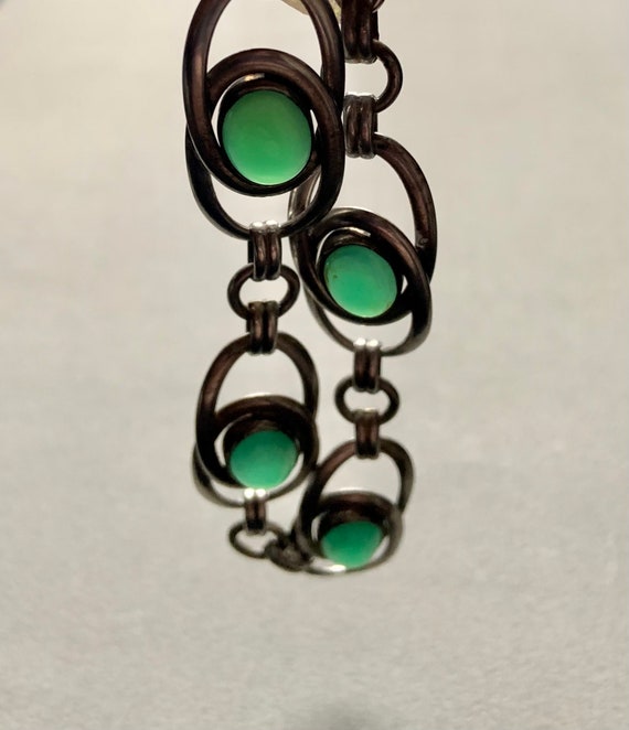 Jade Colored Glass Sterling Silver Bracelet - image 7