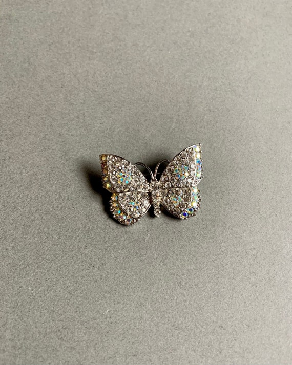 Iridescent Rhinestone Butterfly Brooch - image 1