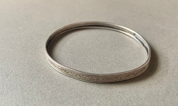 Antique Engraved Sterling Silver Bangle Bracelet - image 4